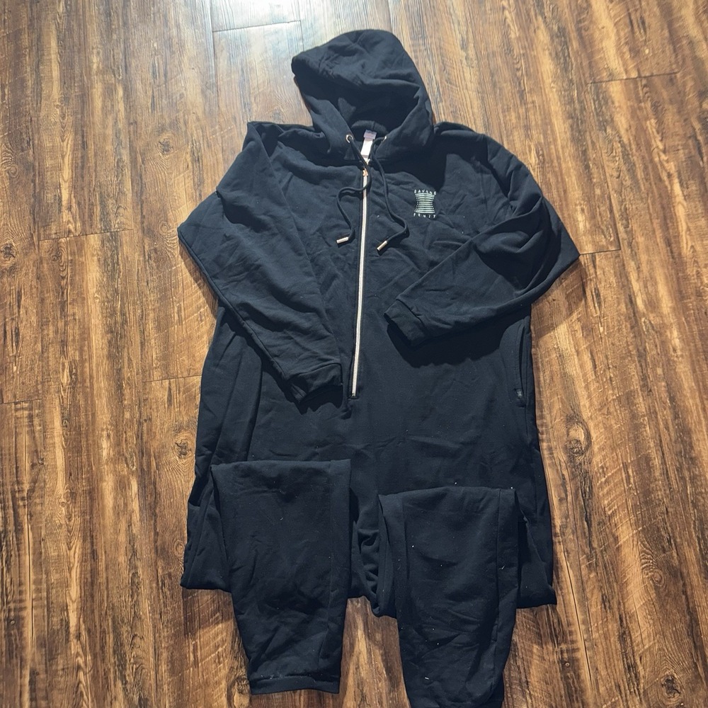 Savage X Fenty Black Unisex Hooded Full Zip Jumpsuit One-Piece 3X/ 2X